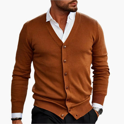 Men's Elegant V-Neck Button Cardigan – Classic Fit for Business and Casual Wear