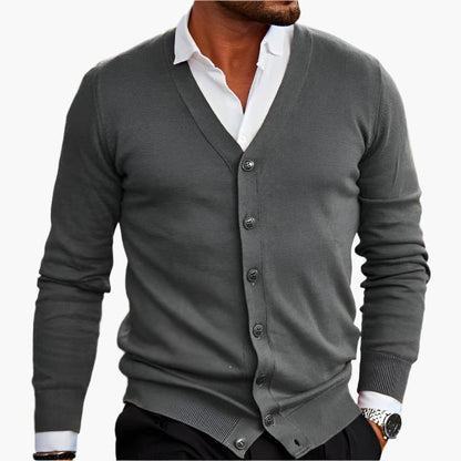 Men's Elegant V-Neck Button Cardigan – Classic Fit for Business and Casual Wear