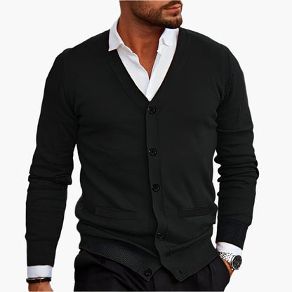 Men's Elegant V-Neck Button Cardigan – Classic Fit for Business and Casual Wear