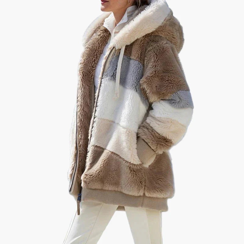 Women's Winter Hooded Plush Jacket with Zipper – Cozy Casual Outerwear for Cold Weather