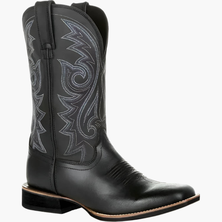 Men's Western Cowboy Leather Boots with Totem Pattern and Slip-On Design