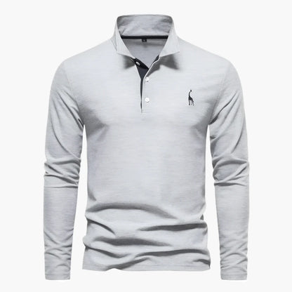 Men’s Long-Sleeve Polo Shirt – Smart-Casual Contrast Placket with Chest Embroidery