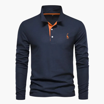 Men’s Long-Sleeve Polo Shirt – Smart-Casual Contrast Placket with Chest Embroidery