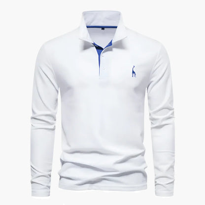 Men’s Long-Sleeve Polo Shirt – Smart-Casual Contrast Placket with Chest Embroidery
