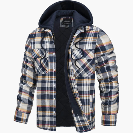 Men's Hooded Plaid Winter Shirt Jacket – Trendy Urban Flannel Coat for Fall and Winter