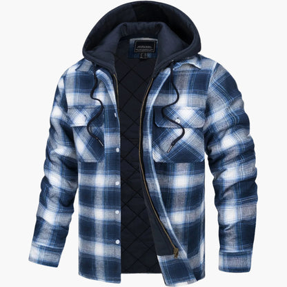 Men's Hooded Plaid Winter Shirt Jacket – Trendy Urban Flannel Coat for Fall and Winter