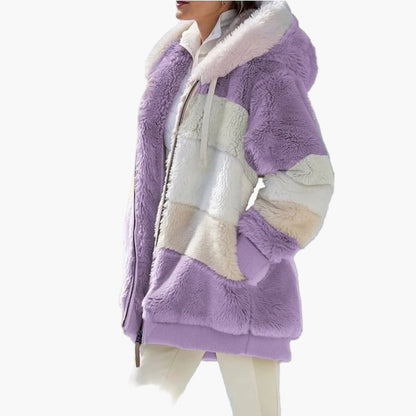 Women's Winter Hooded Plush Jacket with Zipper – Cozy Casual Outerwear for Cold Weather
