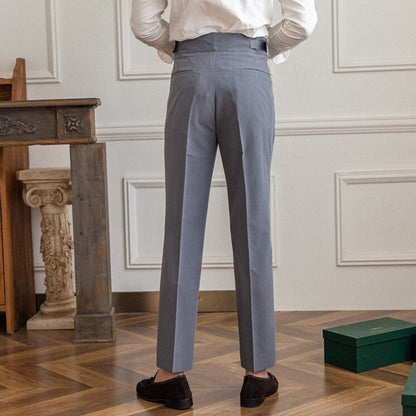 Men's High-Waisted Pleated Tailored Trousers for Business and Formal Wear