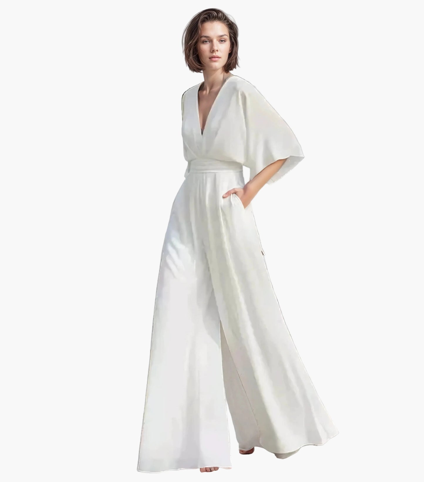 Women's Elegant Wide-Leg Jumpsuit with Butterfly Sleeves for Special Occasions