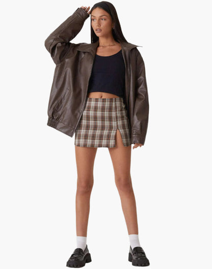 Women's Oversized Faux Vegan Leather Bomber Jacket – Trendy Relaxed Fit for Casual or Night Out
