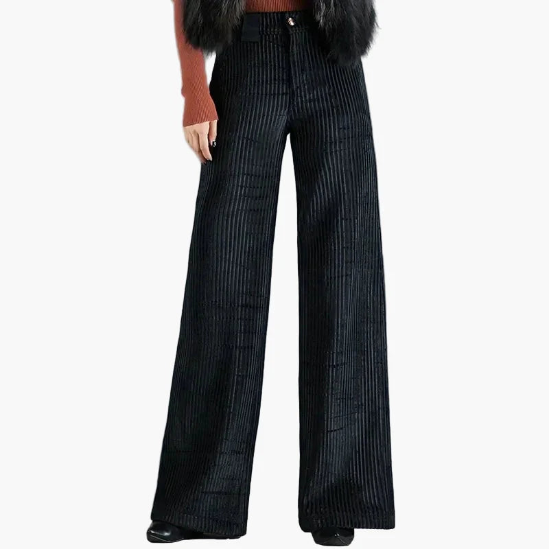 Women's High-Waisted Wide Leg Corduroy Trousers – Elegant Flared Velvet Pants for Casual or Smart Wear