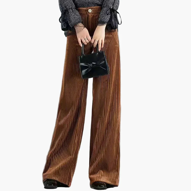 Women's High-Waisted Wide Leg Corduroy Trousers – Elegant Flared Velvet Pants for Casual or Smart Wear