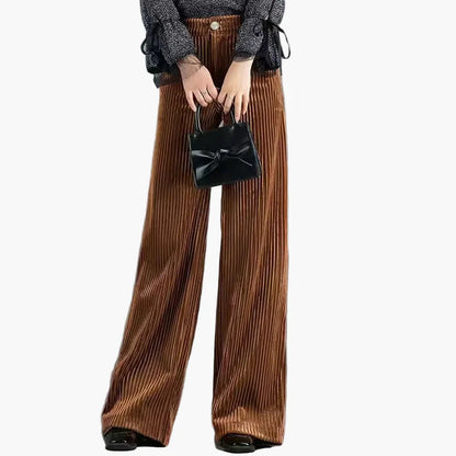 Women's High-Waisted Wide Leg Corduroy Trousers – Elegant Flared Velvet Pants for Casual or Smart Wear