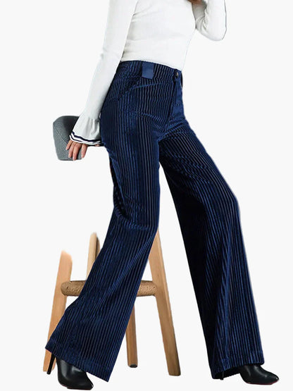Women's High-Waisted Wide Leg Corduroy Trousers – Elegant Flared Velvet Pants for Casual or Smart Wear