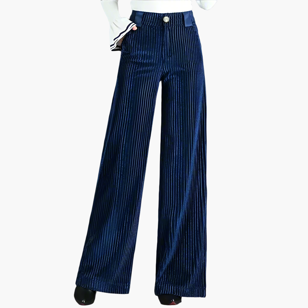 Women's High-Waisted Wide Leg Corduroy Trousers – Elegant Flared Velvet Pants for Casual or Smart Wear