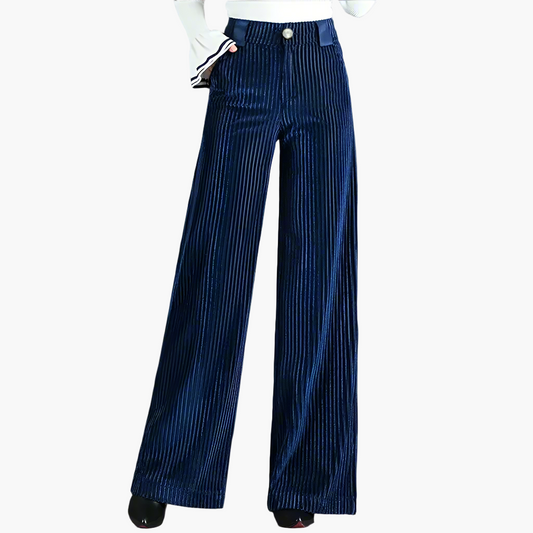 Women's High-Waisted Wide Leg Corduroy Trousers – Elegant Flared Velvet Pants for Casual or Smart Wear