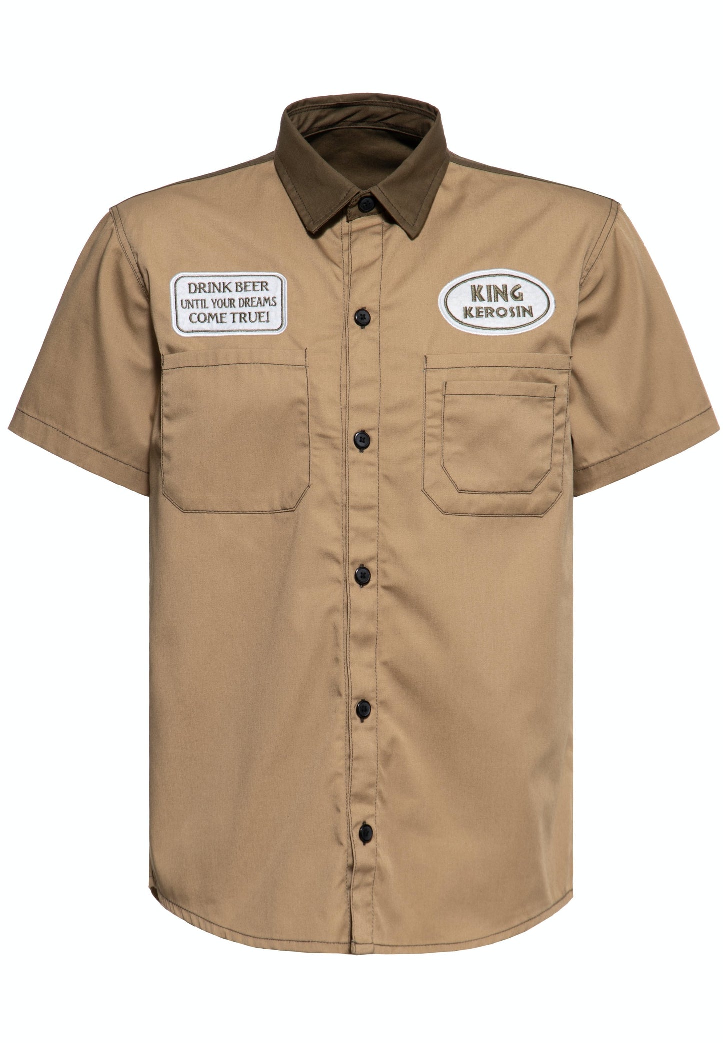 Clive – Men's Short Sleeve Workwear Shirt with Beer Motif