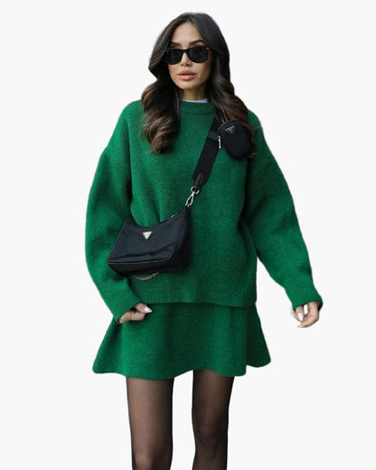 Women's Knit Sweater and Skirt Set, Relaxed Fit, Autumn Winter Casual Chic
